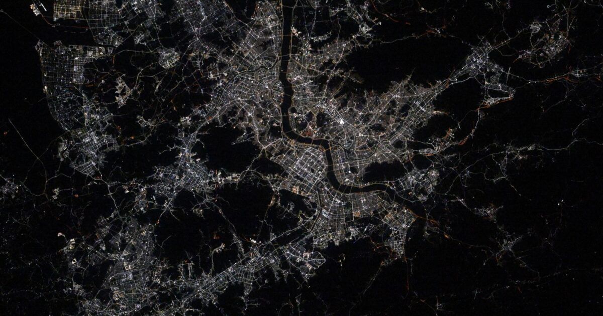 Seoul and the Han River photographed at night from the International Space Station