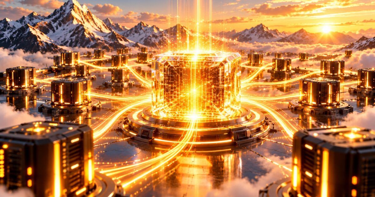 Glowing validator network converging on a finalized block