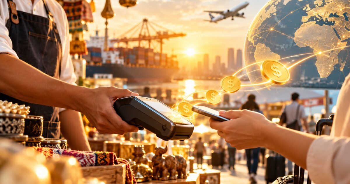 Stablecoin payments moving through a real-world global commerce terminal