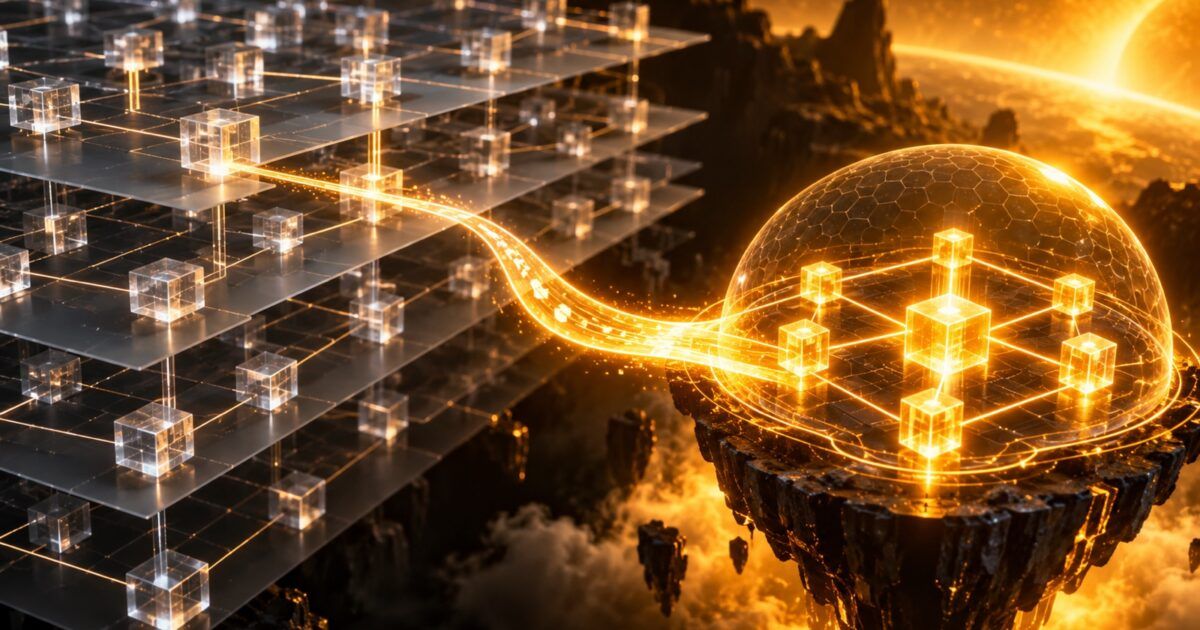 Abstract network path branching into a protected quantum-safe blockchain