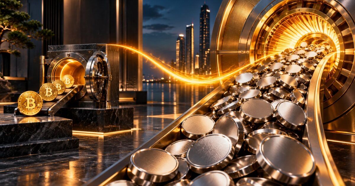 Small Bitcoin treasury flow contrasted with a much larger stream of retired capital units
