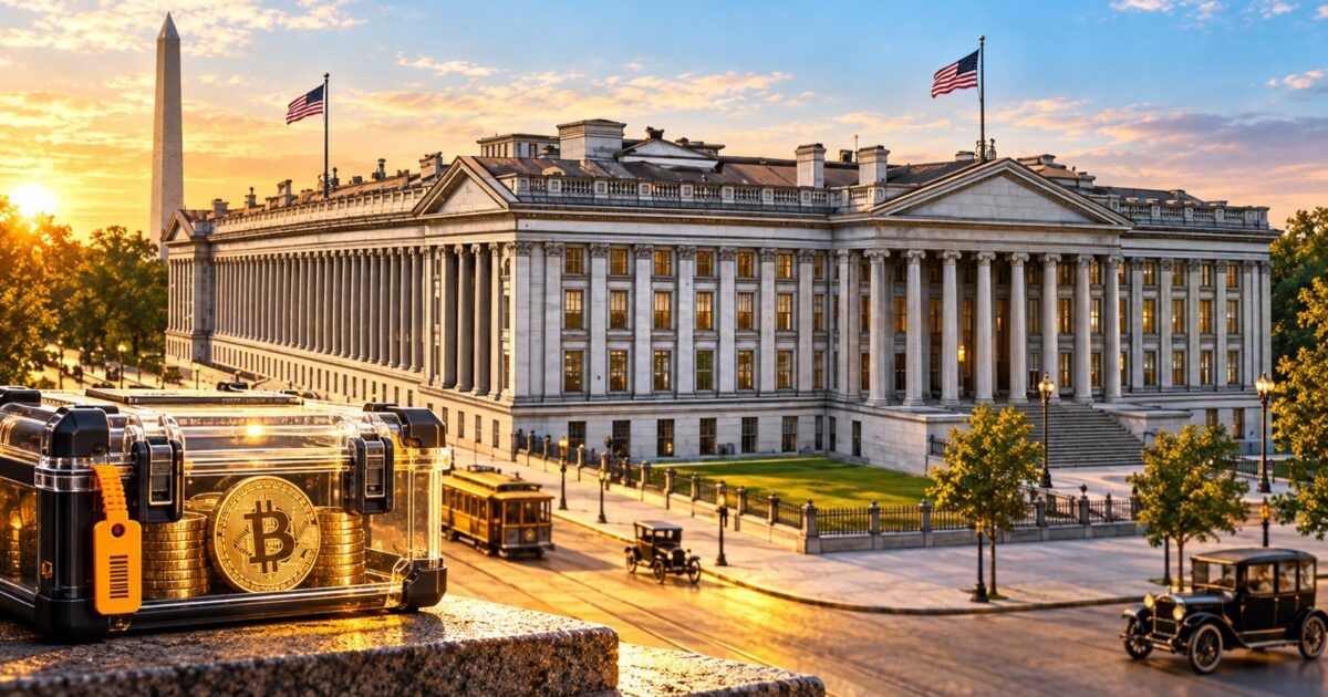 A secure Bitcoin evidence case before the U.S. Treasury Building